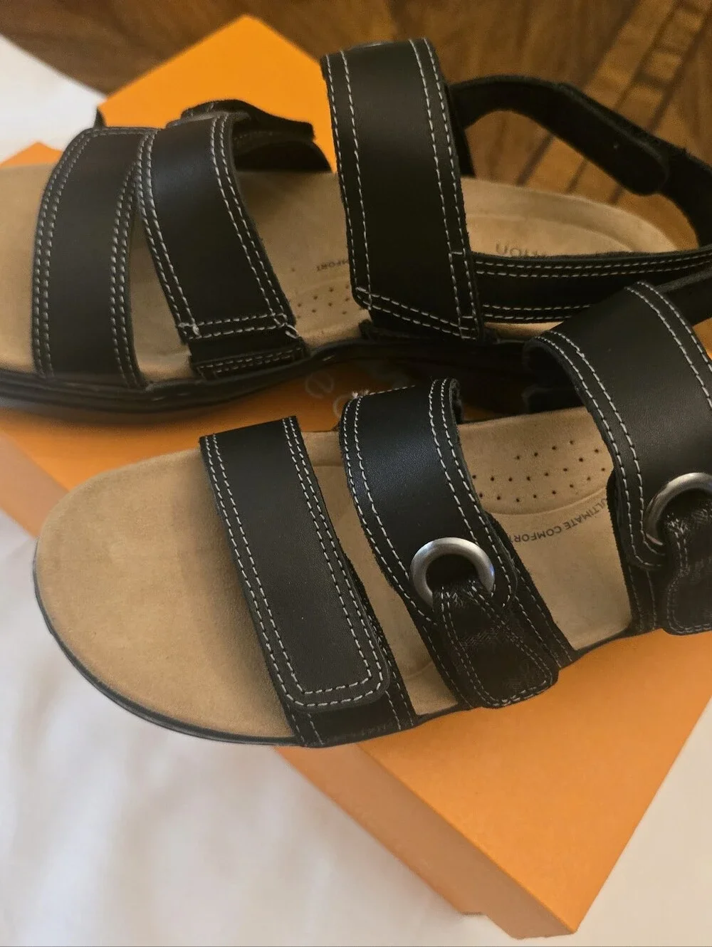 Womens Black Leather Strap Sandals